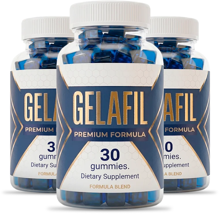 Three bottles of Gelafil premium gummy formula